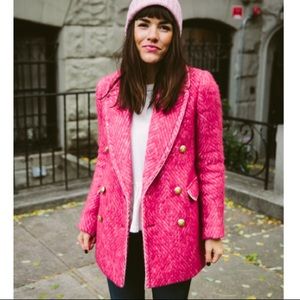 J Crew raspberry sorbet pink Diamond Tweed Coat